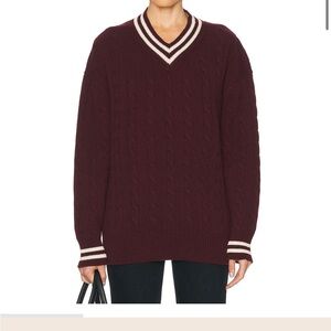 V-Neck Cable Knit Sweater - Burgundy
